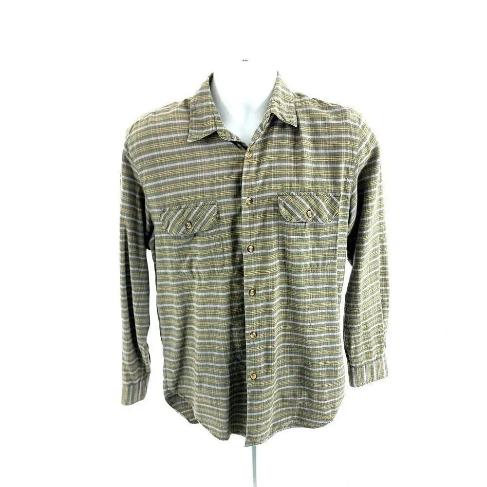 Banana Republic Green Plaid Medium Cotton Pocket Front Collared Dress‎ Shirt